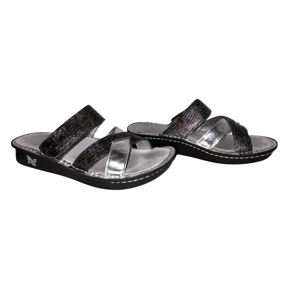 Alegria PG Lite Womens 7-7.5/37 Metallic Silver Black Slide Sandals Rocker Sole - Picture 8 of 10
